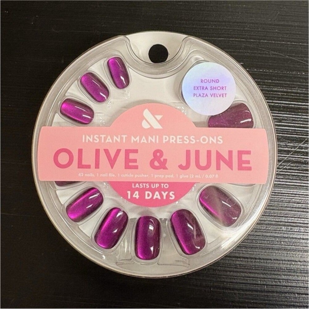 Olive & June Press-On Nails Extra Short Round Purple Velvet, Glue Included